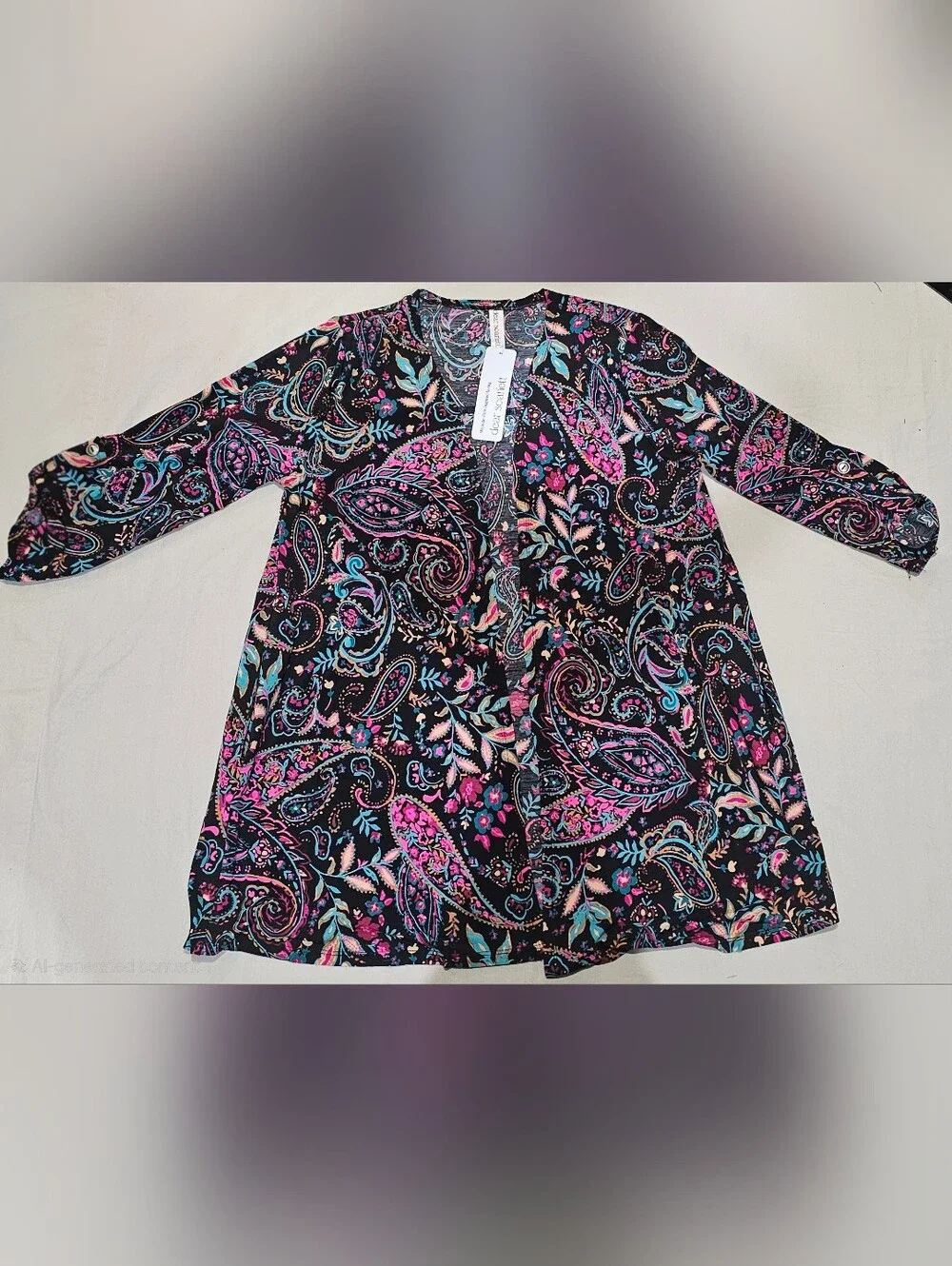 Dear Scarlett Black Paisley Lizzy Cardigan with Pink & Aqua Accents